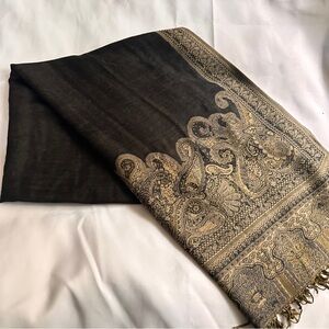 Elegant Black and Gold Paisley Scarf